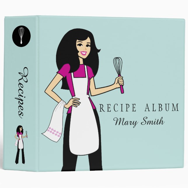 Baker Illustration on Blue Recipe Binder (Front/Spine)