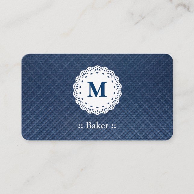 Baker Lace Monogram Blue Pattern Business Card (Front)