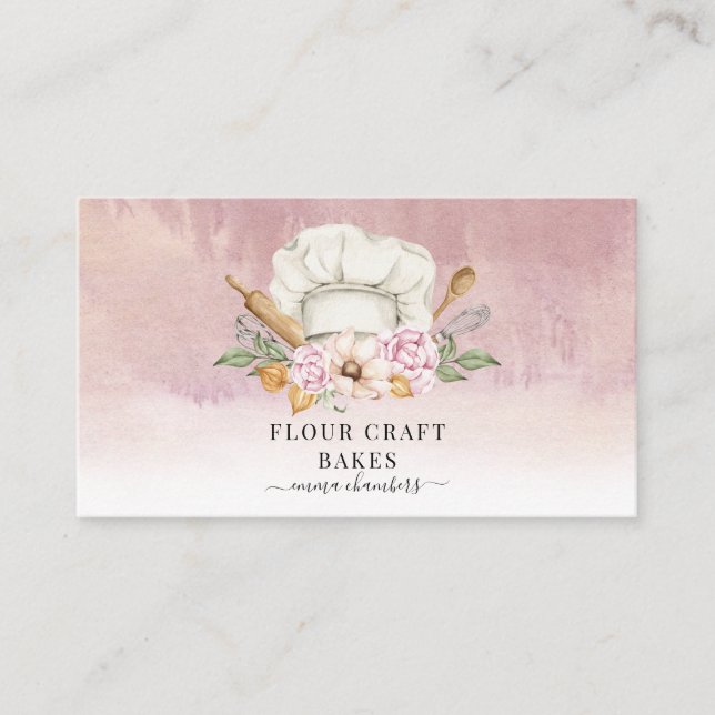 Baker Pastry Chef Bakers Tools Dusty Pink Business Card (Front)