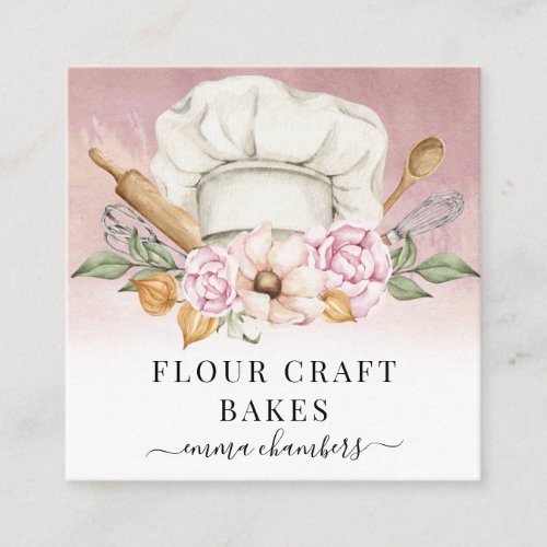 Baker Pastry Chef Bakers Tools Dusty Pink Square Business Card