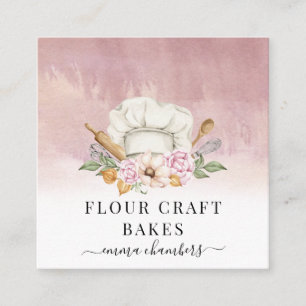 Baker Pastry Chef Bakers Tools Dusty Pink Square Business Card