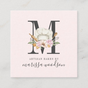Baker Pastry Chef Bakers Tools Monogrammed Pink S Square Business Card