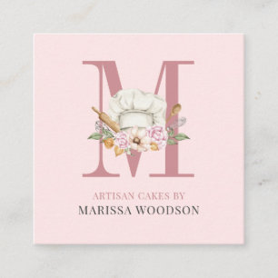 Baker Pastry Chef Bakers Tools Pink Square Busines Business Card