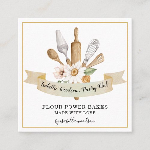 Baker Pastry Chef Bakers Tools Square Business Card