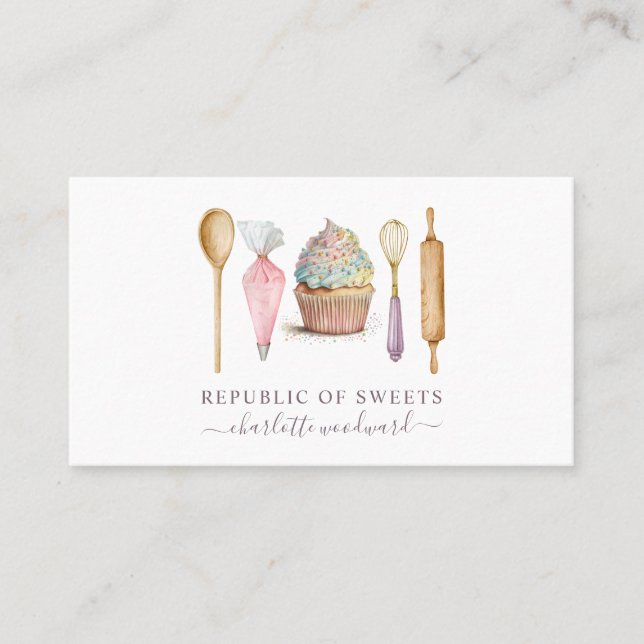 Baker Pastry Chef Baker's Utensils Business Card (Front)