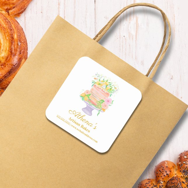 Baker Pastry Chef Catering Watercolor Square Sticker (Creator Uploaded)