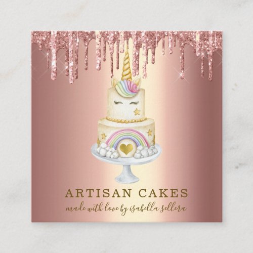 Baker Pastry Chef Glitter Drips Rose Gold Cake Square Business Card