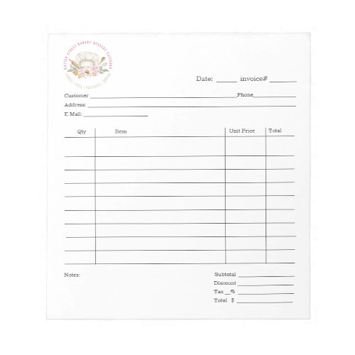 Baker Pastry Chef Hat Dessert Cater Invoice Pad
