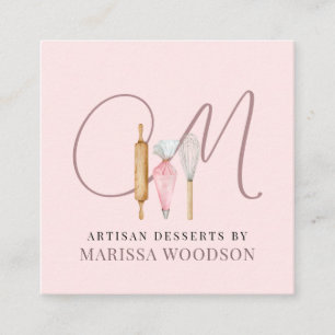 Baker Pastry Chef Pink Bakers Tools Square Business Card
