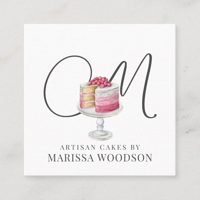 Baker Pastry Chef Pink Elegant Cake Square Business Card (Front)