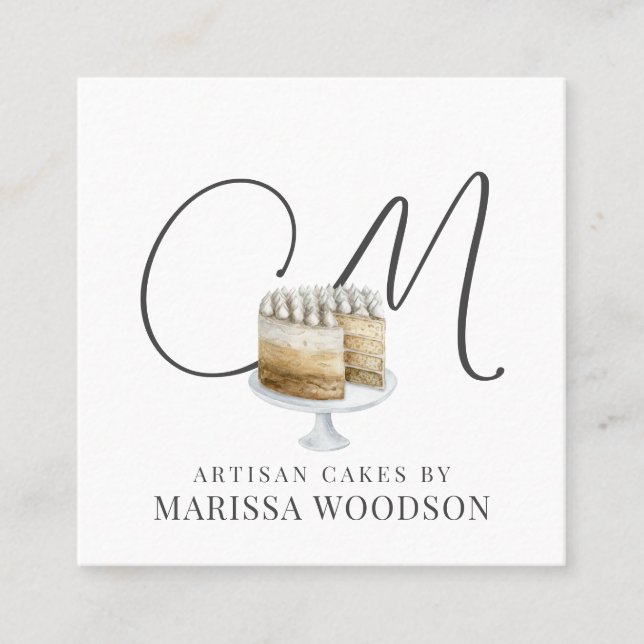 Baker Pastry Chef Pink Elegant Cake  Square Business Card (Front)