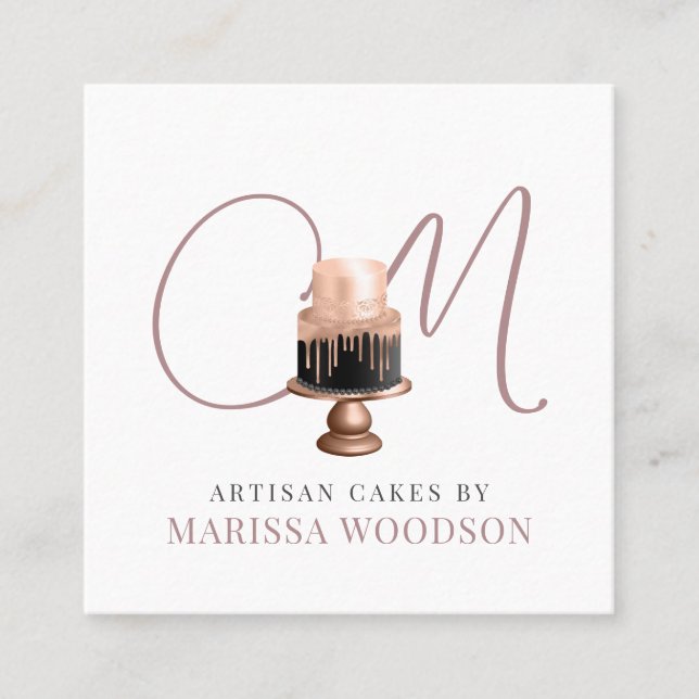 Baker Pastry Chef Pink Elegant Cake  Square Business Card (Front)