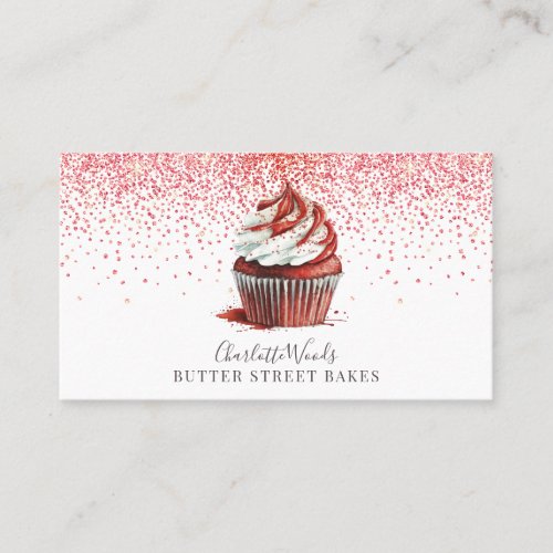 Baker Pastry Chef Red Velvet Cupcake Pink Glitter Business Card