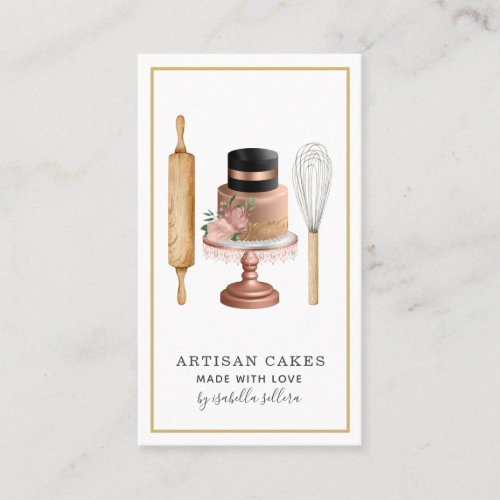 Baker Pastry Chef Rose Gold Cake Baking Utensils B Business Card