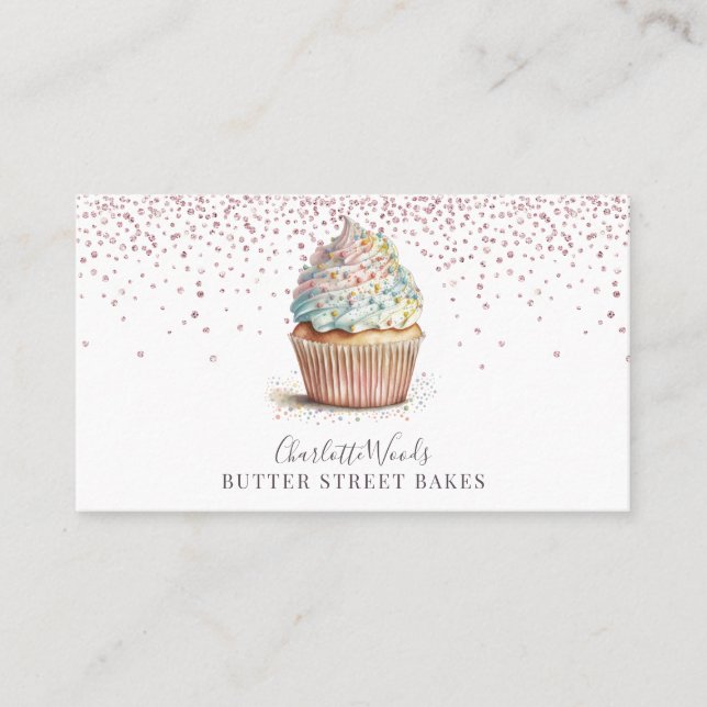 Baker Pastry Chef Rose Gold Glitter  Business Card (Front)