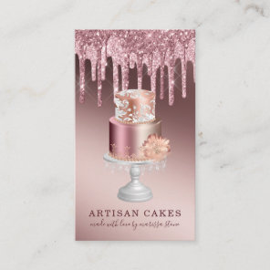 Baker Pastry Chef Rose Gold Glitter Drips Cake Business Card