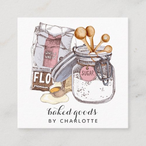 Baker Pastry Chef Sugar Flour Egg Square Business Card