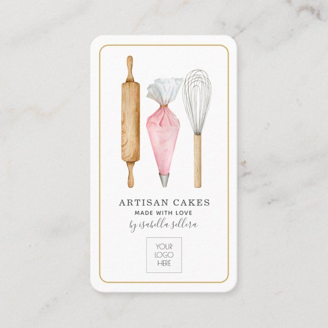 Baker Pastry Chef Tools Logo Business Card (Front)