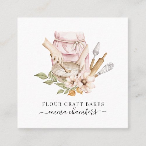 Baker Pastry Chef Watercolor Bakers Tools Bakery Square Business Card