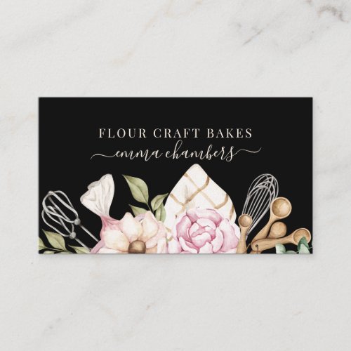 Baker Pastry Chef Watercolor Bakers Tools Black Business Card