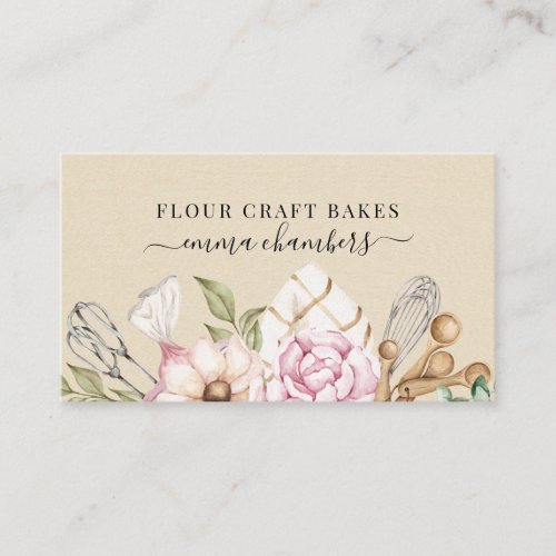 Baker Pastry Chef Watercolor Bakers Tools Cream Business Card