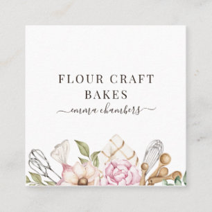 Baker Pastry Chef Watercolor Bakers Tools Cream Square Business Card