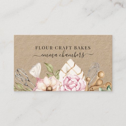 Baker Pastry Chef Watercolor Bakers Tools Kraft Business Card