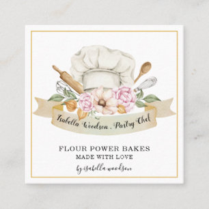 Baker Pastry Chef Watercolor Bakers Tools Square Business Card