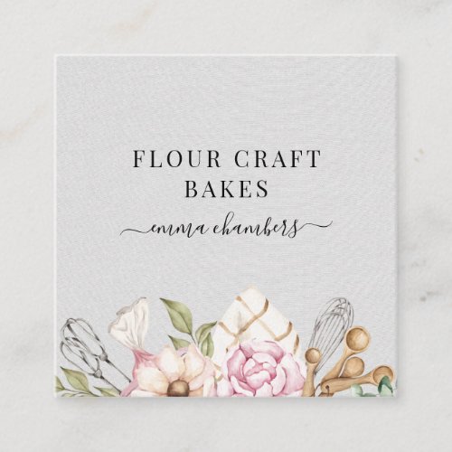 Baker Pastry Chef Watercolor Bakers Tools Square Business Card