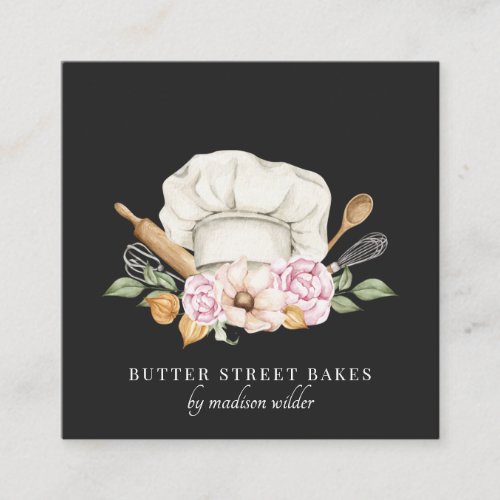 Baker Pastry Chef Watercolor Bakers Tools Square Business Card