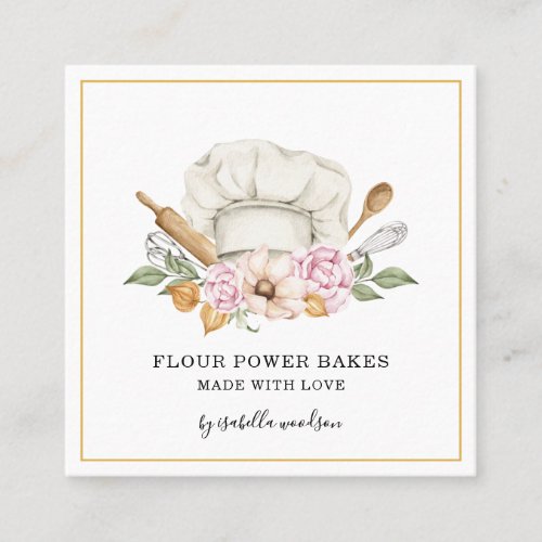 Baker Pastry Chef Watercolor Bakers Tools Square   Square Business Card