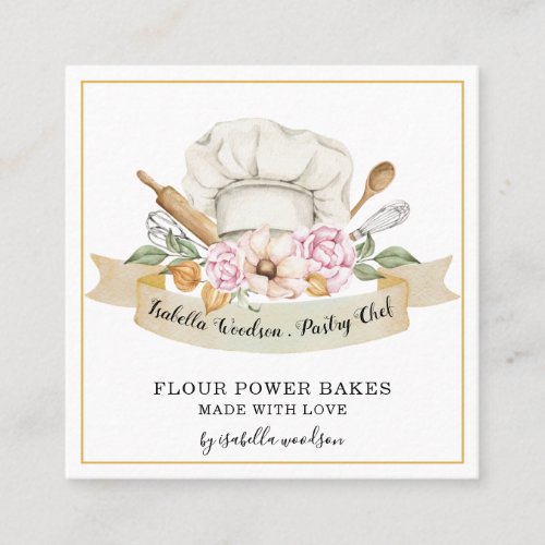 Baker Pastry Chef Watercolor Bakers Tools Square  Square Business Card