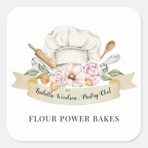 Baker Pastry Chef Watercolor Bakers Tools Square   Square Sticker