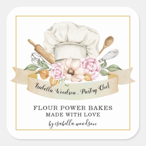 Baker Pastry Chef Watercolor Bakers Tools Square   Square Sticker