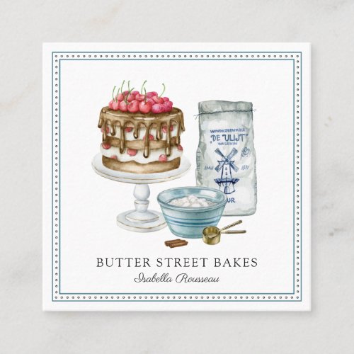 Baker Pastry Chef  Watercolor Bakery Art Square Business Card