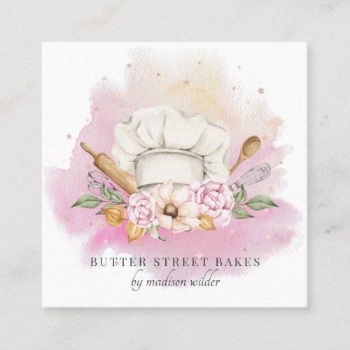 Baker Pastry Chef Watercolor Bakery  Square Business Card