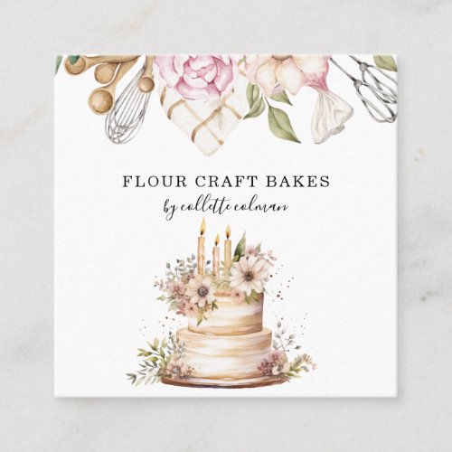 Baker Pastry Chef Watercolor Baking Tools Cake Square Business Card