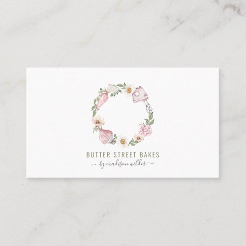 Baker Pastry Chef Watercolor Baking Tools Floral Business Card