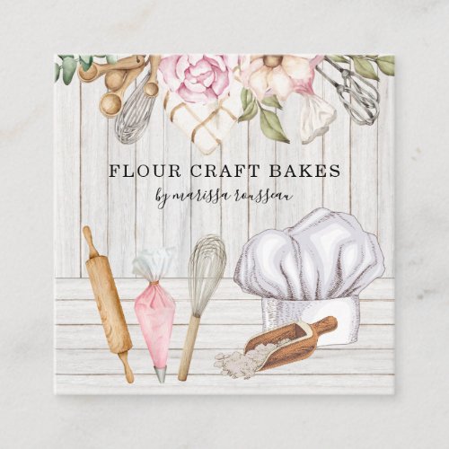 Baker Pastry Chef Watercolor Baking Tools  Square Business Card