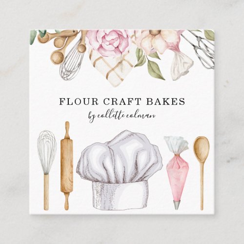 Baker Pastry Chef Watercolor Baking Tools  Square Business Card