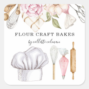 Baker Pastry Chef Watercolor Baking Tools Square S Square Sticker
