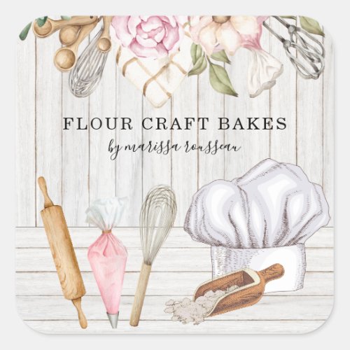 Baker Pastry Chef Watercolor Baking Tools  Square Sticker