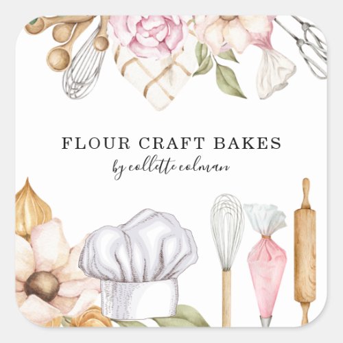 Baker Pastry Chef Watercolor Baking Tools Square Sticker