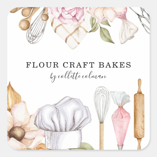 Baker Pastry Chef Watercolor Baking Tools Square Sticker (Front)