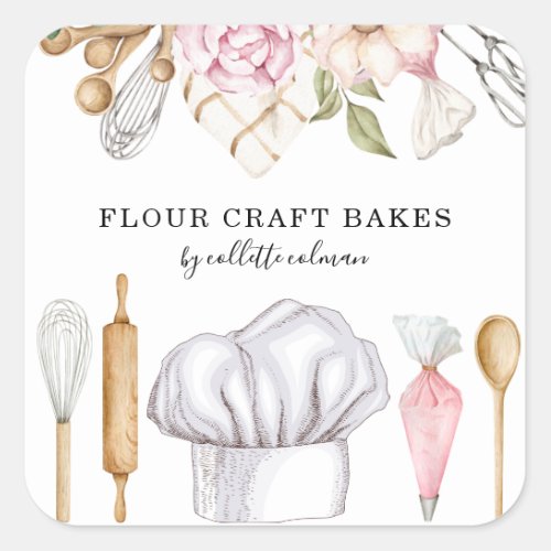 Baker Pastry Chef Watercolor Baking Tools Square Sticker