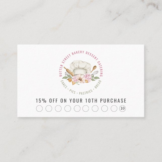 Baker Pastry Chef Watercolor Baking Utensils  Discount Card (Front)