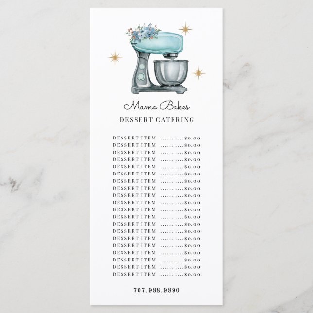 Baker Pastry Chef Watercolor Baking Utensils  Menu (Front)