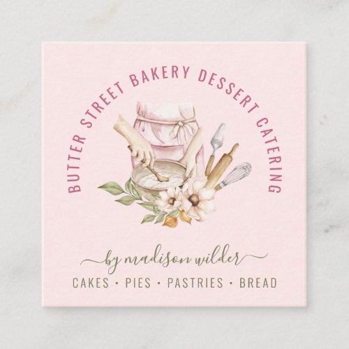 Baker Pastry Chef Watercolor Baking Utensils Squar Square Business Card