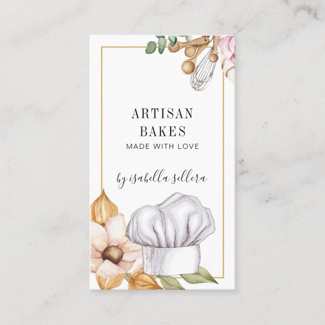 Baker Pastry Chef Watercolor Business Card (Front)