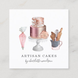 Baker Pastry Chef Watercolor Cake Baking Utensils Square Business Card